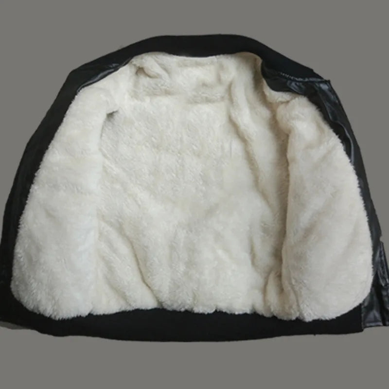 Kids Plus Velvet PU Leather Jacket (2–14Y)