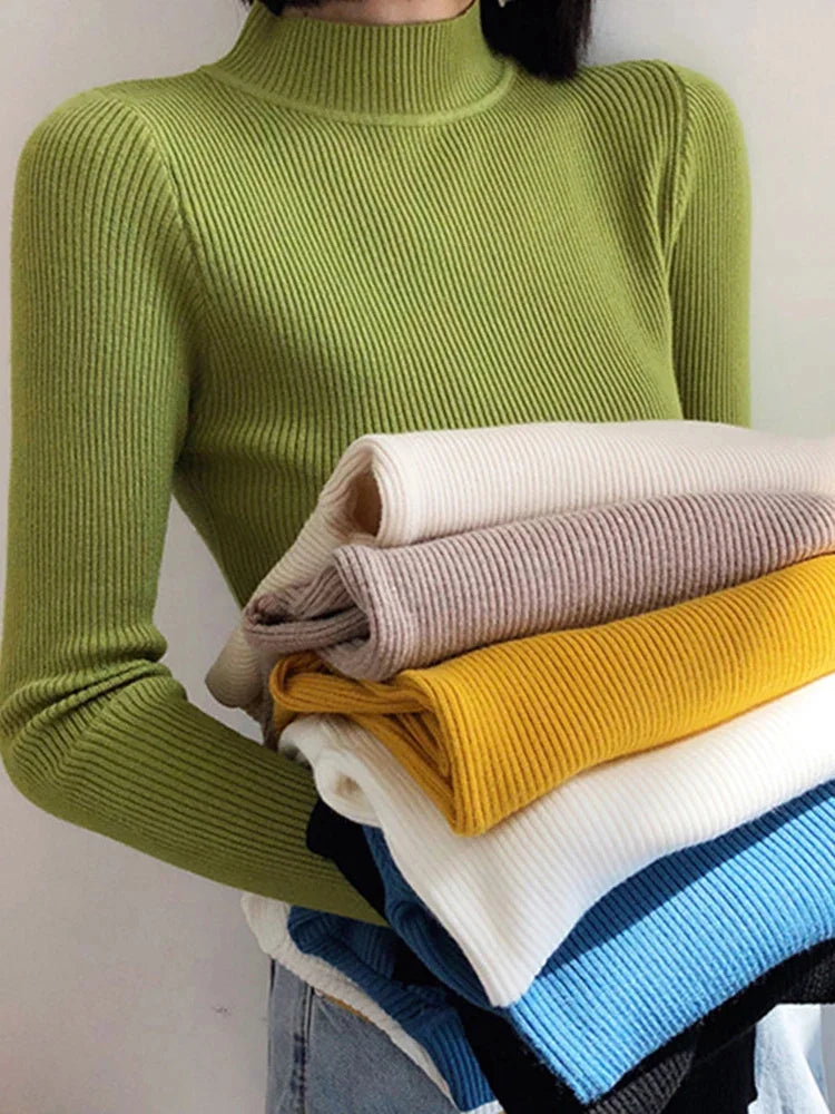 Korean Slim Mock-Neck Knit Sweater