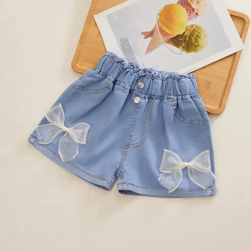 New Summer Kids Short Denim Shorts For Girls Fashion Girl Short Princess Jeans Children Pants Girls Shorts Flower Girls Clothing