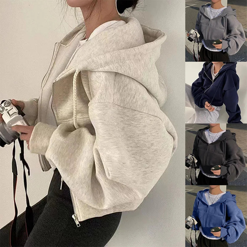 Women’s Fleece-Lined Cropped Zip Hoodie