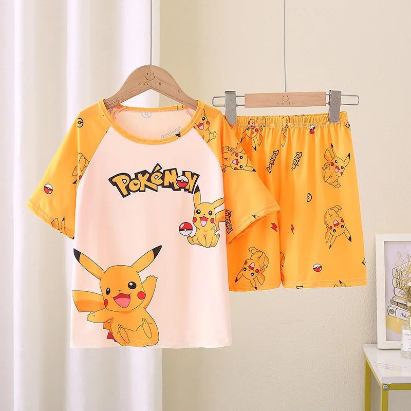 Children Summer Thin Short Sleeve Pajama Sets for Boys and Girls Suitable for Medium and Older Kids Ideal for Homewear