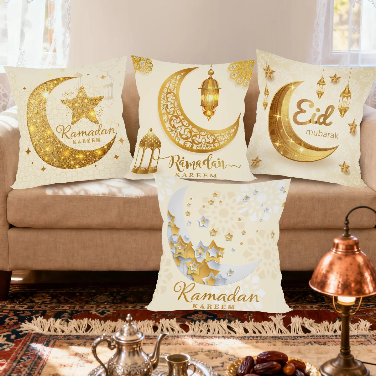 4Pcs Ramadan Kareem Pillowcase Ramadan Decoration 2026 For Home Sofa Cushion Islamic Muslim Party Supplies Eid Gift Pillow Cover