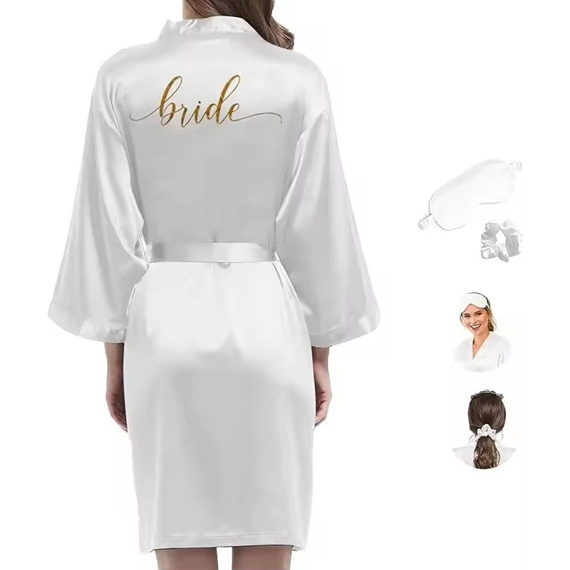 RB91 2017 Fashion Silk Bride of Mother Robe with Gold Letter Sexy Women Short Satin Wedding Kimono Sleepwear Get Ready Robe