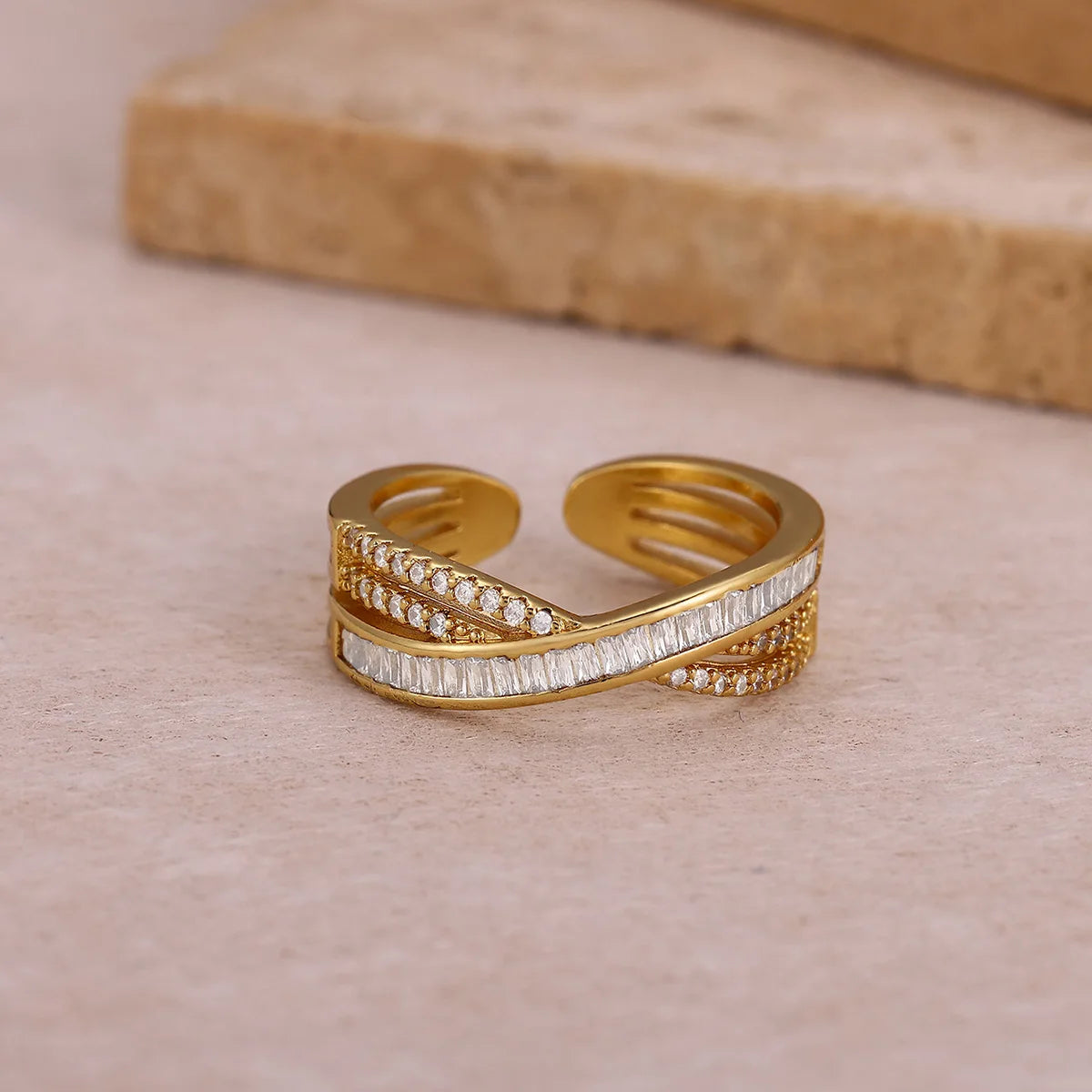 Shiny Rhinestone Ring For Women Party Gold Color Fashion Double Layer Zircon Anillos Geometric Jewelry Accessories 2026 New Gift