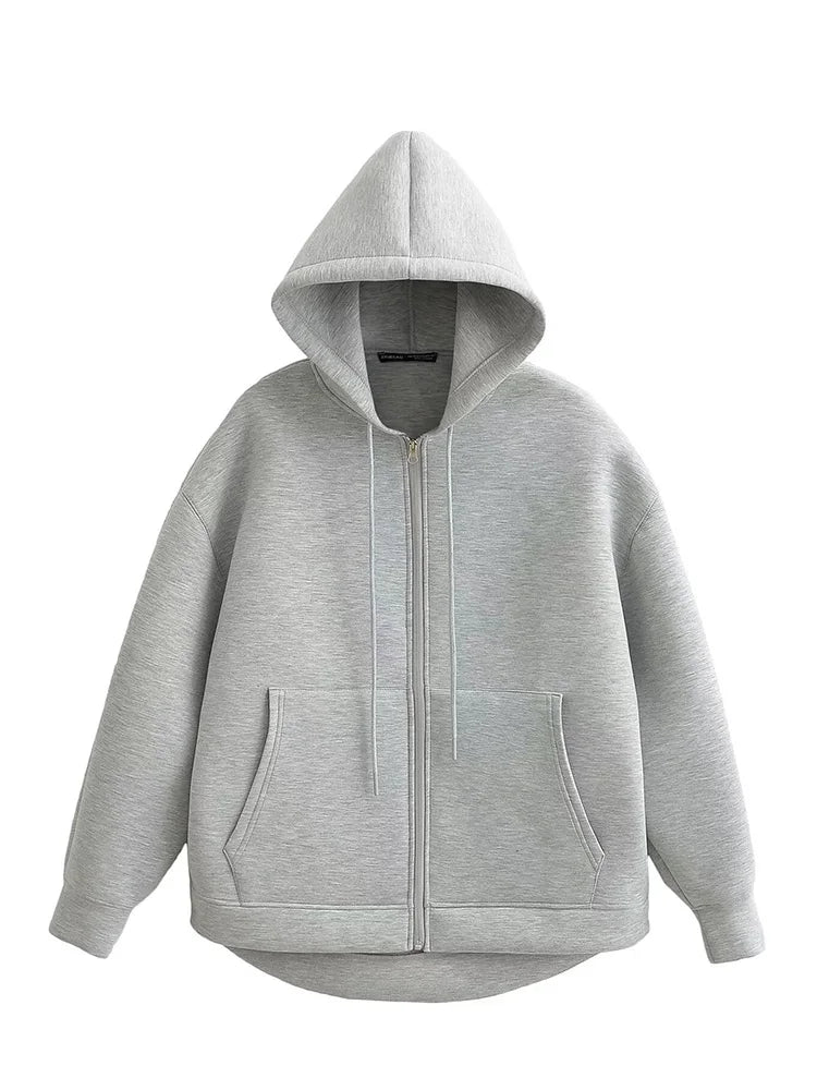 Loose Fit Hooded Zipper Jacket