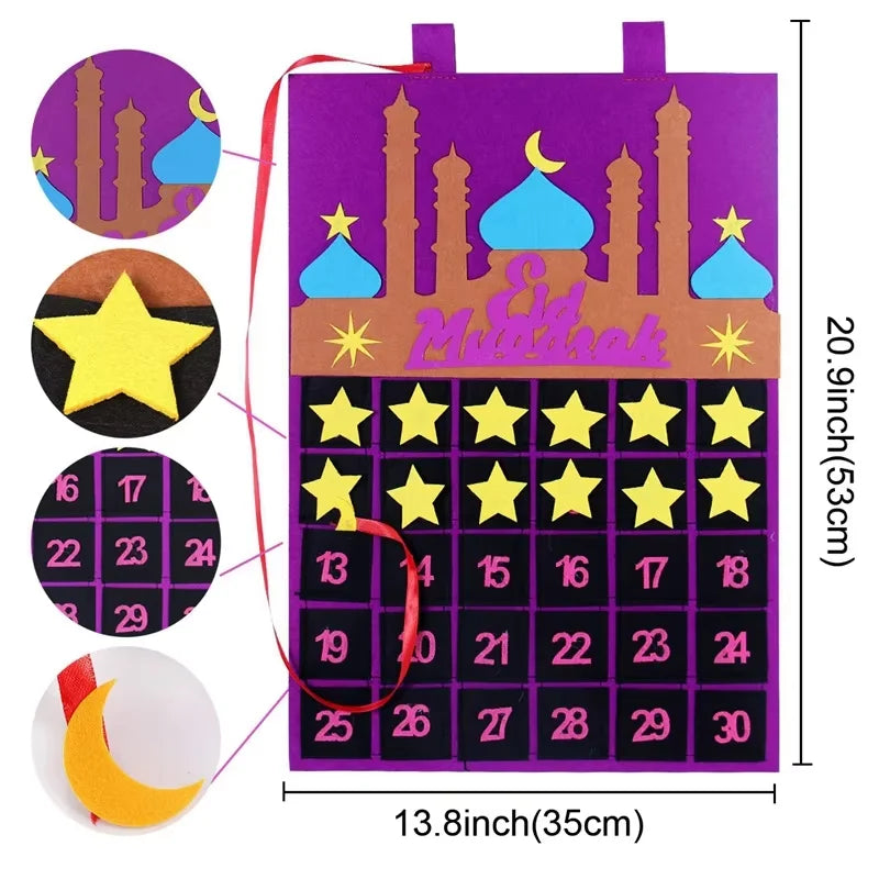 2026 Ramadan Countdown Calendar Eid Mubarak Felt Countdown Ramadan Calendar Muslim Party Decoration Craft Eid Al-Adha Ornament