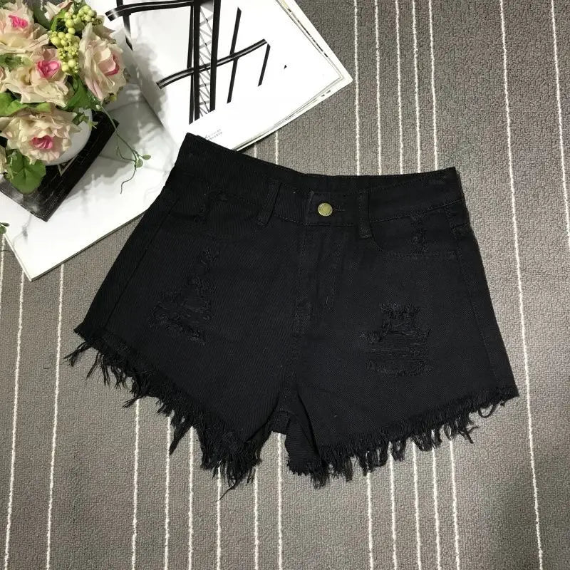 Sexy Hollow Out Denim Shorts Fashion Women Retro A-Line Loose High Waist Hot Girl Y2K Short Pants Casual Streetwear Trousers