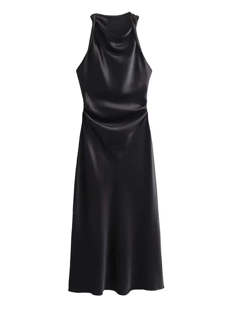 Satin Long Dresses for Women 2024 Summer Slip Midi Dress Woman Sexy Evening Party Dress Sleeveless Female Elegant Dresses