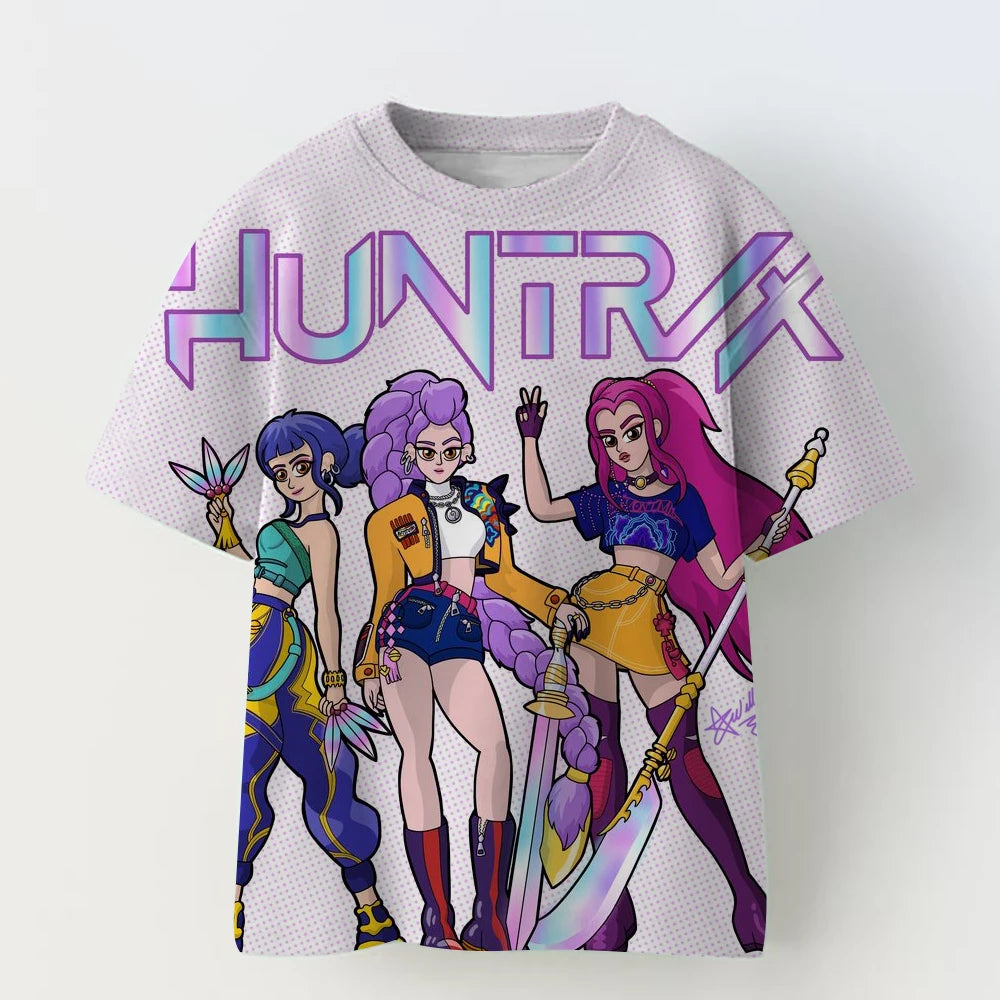 3D KPop Devil Hunter Huntrix T-shirt Girl and Boy 2025 Summer New Movie Pattern Short Sleeve T-shirt Super Large Y2K Street Top
