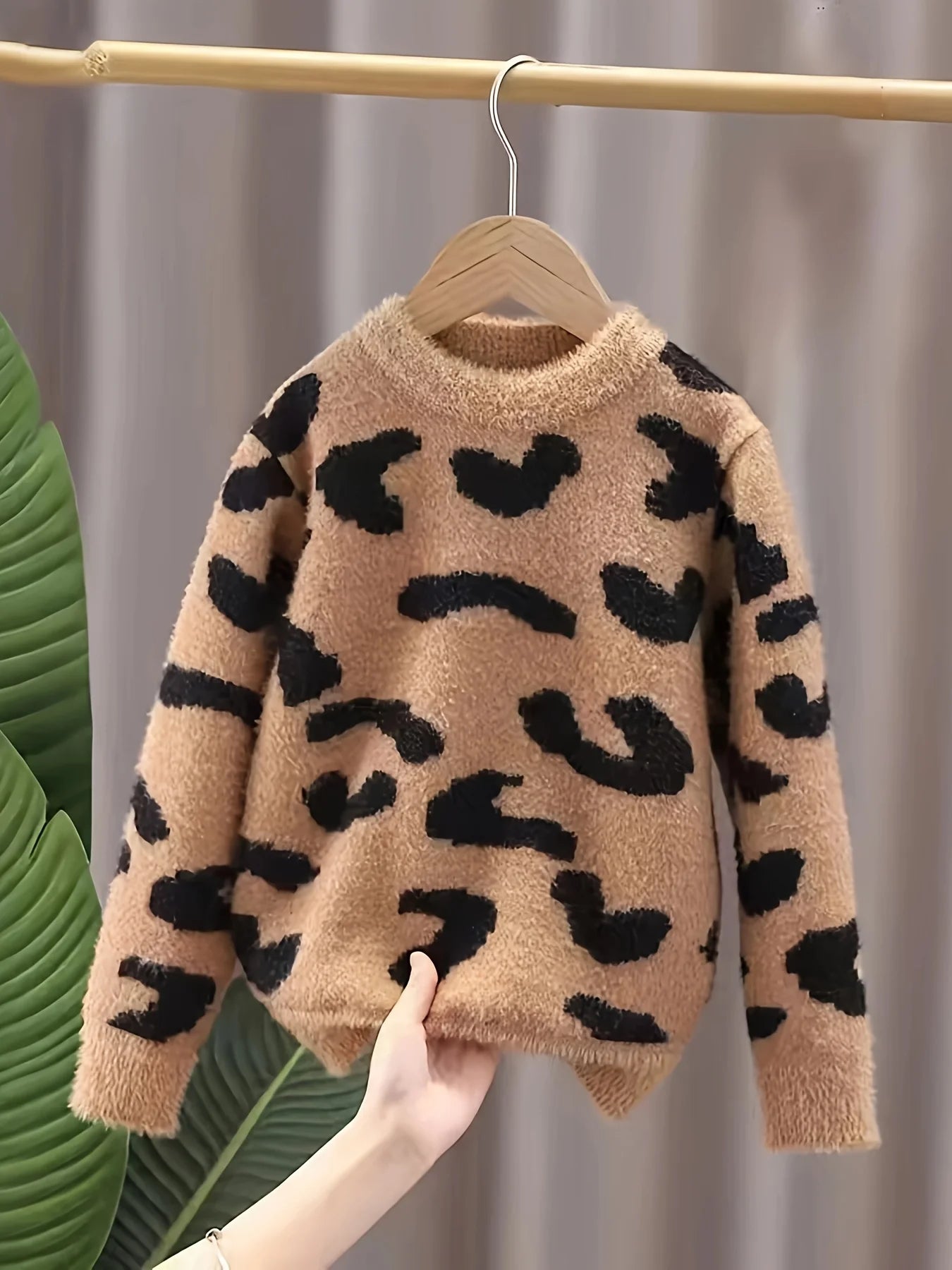 Girls' Sweater Winter Clothing New Trendy Autumn and Winter Style for Older Children, Fleece-Lined and Thickened