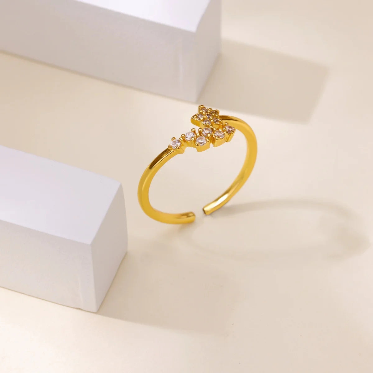 Geometric Hollow Anillos For Women Gold Color Star Rings Fashion Tiny Sparkling Zirconia Ring Party Elegant Punk Jewelry Gifts