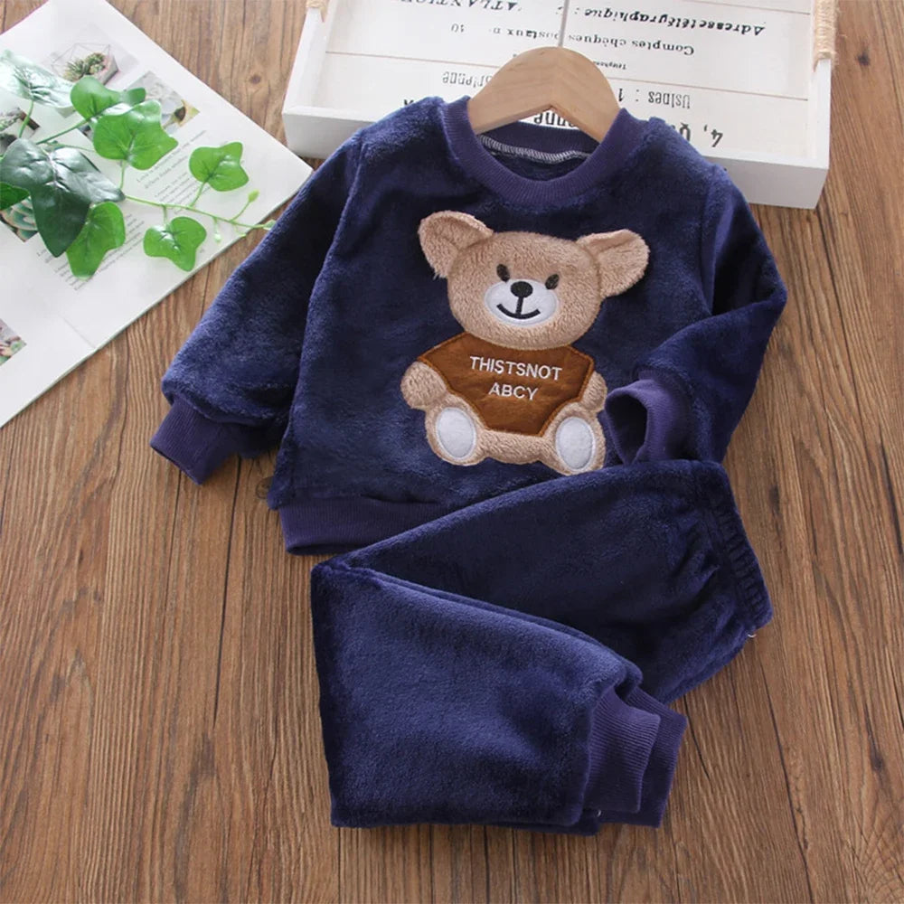 Bear Leader Coral Fleece Pajama Sets Baby Boys Girls Winter Plus Velvet Thick Flannel Homewear Children Warm Sleepwear Suit 2Pcs