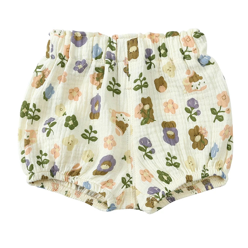 Summer Infant Baby Boy Girl Ruffle Cute Cotton Linen Cartoon Print Bloomer Shorts Toddler Panty Diaper Covers Loose Harem Shorts