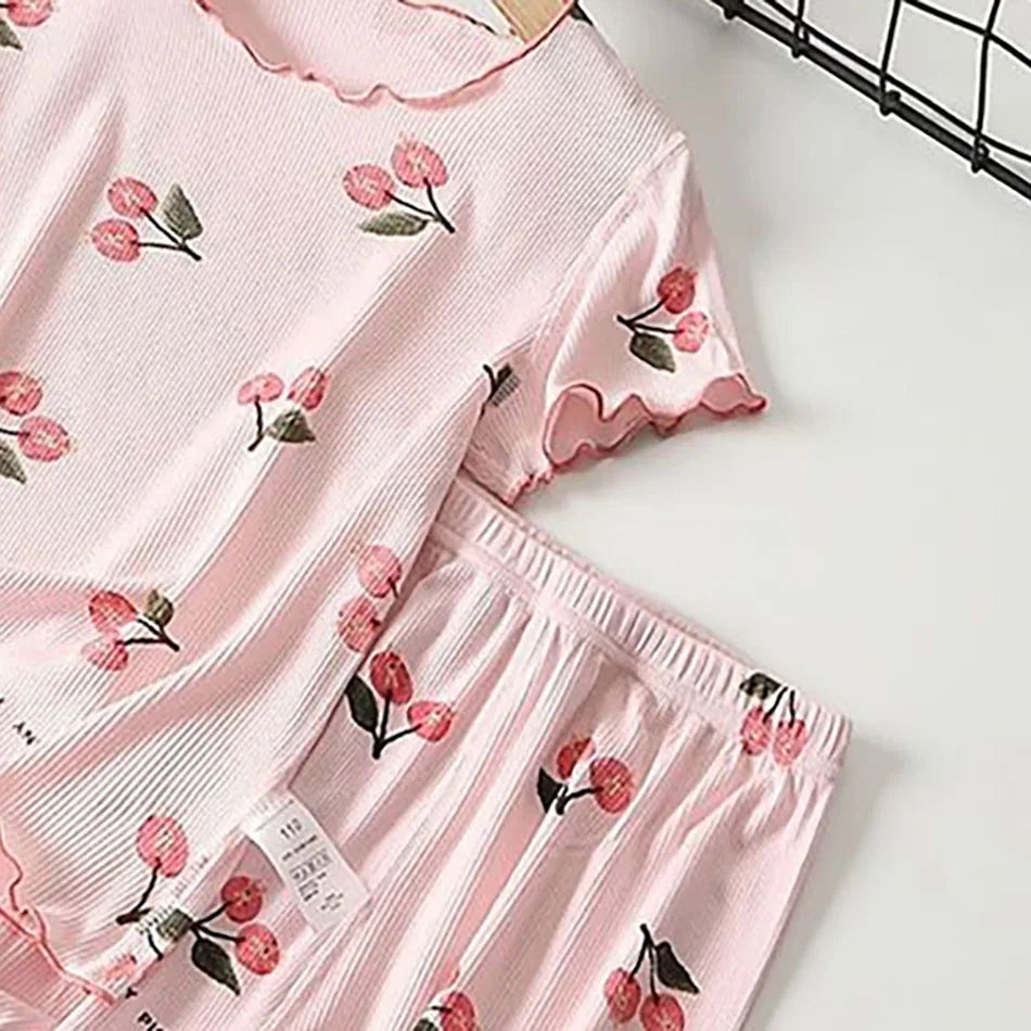 Girls Cherry Blossom Summer Pajama Set (1–8Y)
