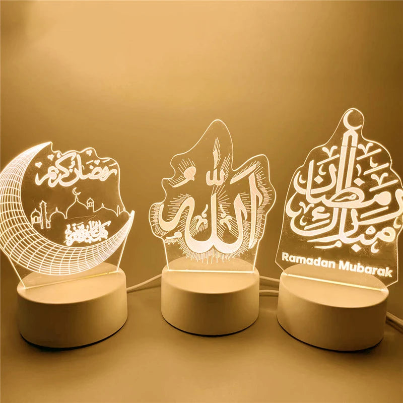 LED Night Light USB Operated Eid Mubarak Table Lamp Ornament Eid Al Adha Room Decor Valentine's Day Ramadan Decorations 2026