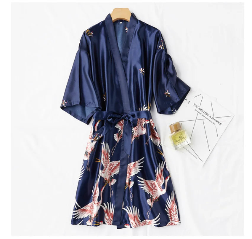 Sexy Nightwear Gown Set Women 2PC Pyjama V-Neck Pajamas Silky Sleepwear Spring Lady Sleep Suit Robe Wear Home Negligee Homewear