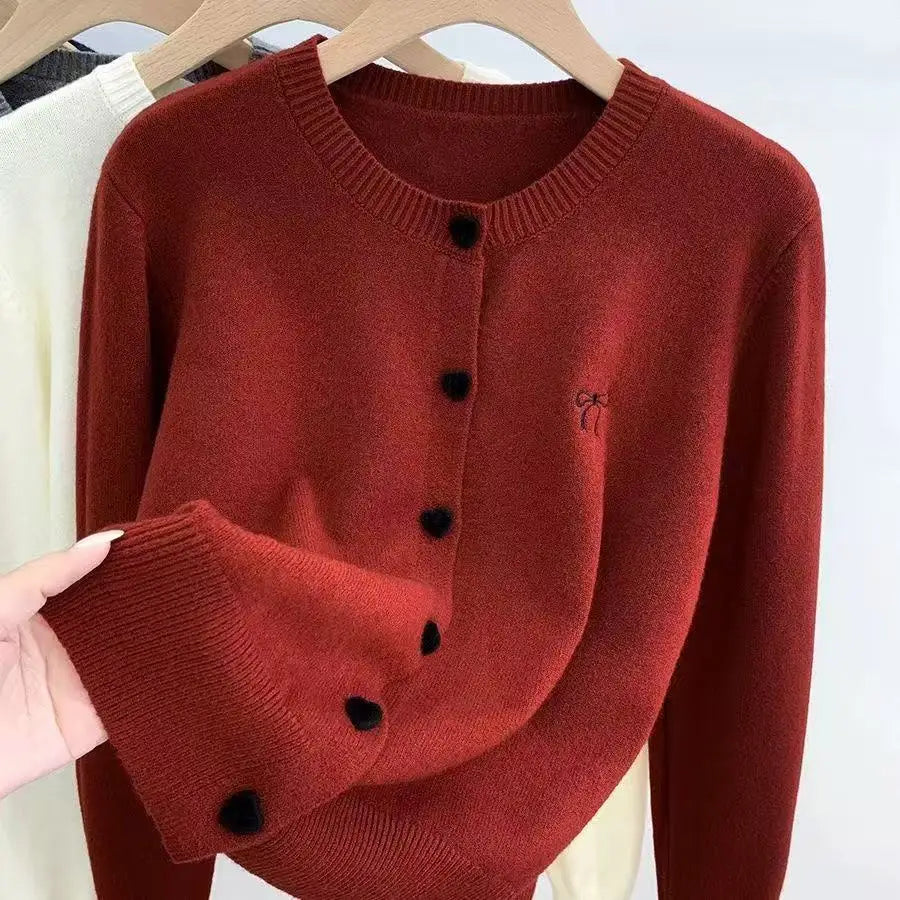 Korean Bow Embroidered Knit Cardigan