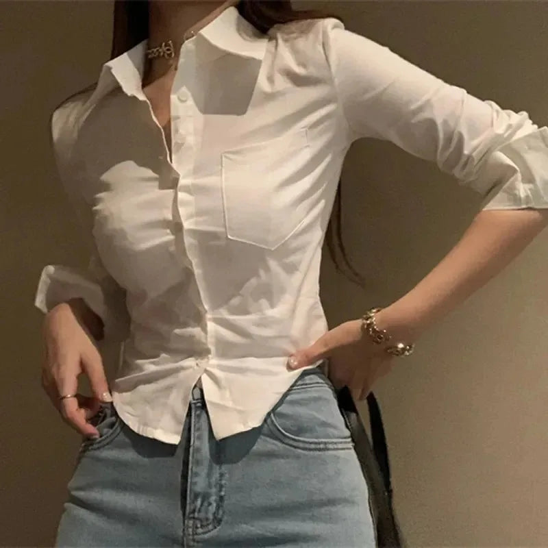 Women’s Button Pocket Lapel Shirt