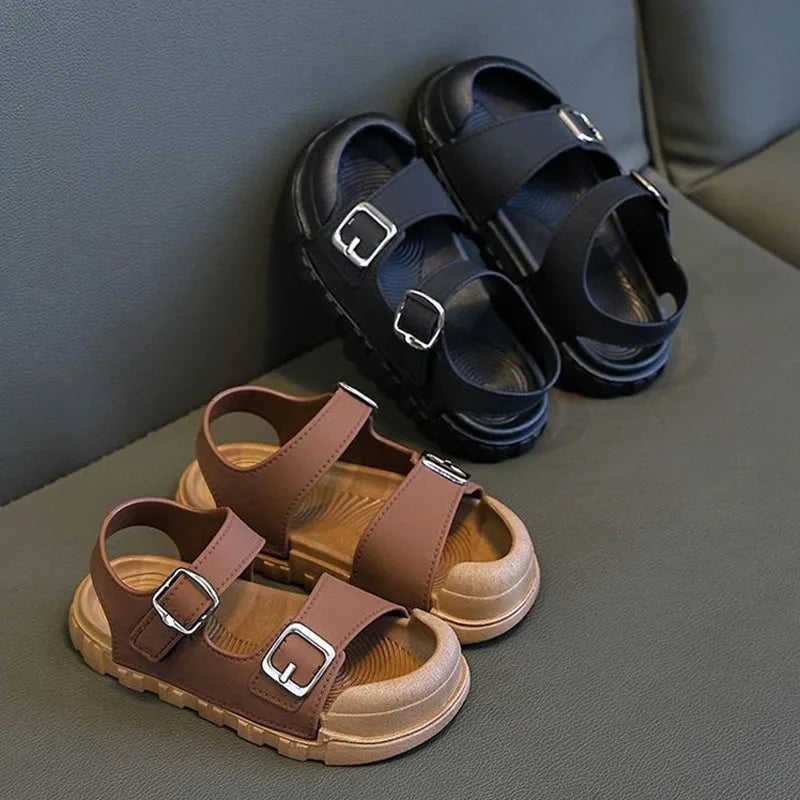 2025 Summer New Children Sandals Fashion College Style Boys Girls Soft Bottom Sandals Simple Solid Color Kids Anti Kick Sandals