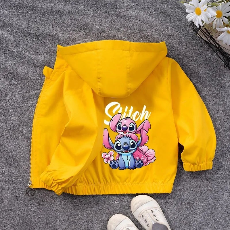 Spring Autumn Baby Girls Boys Hooded Jacket Fashion Cartoon Lilo and Stitch Outerwear Tops Children Windbreaker Coat Kids Clothe