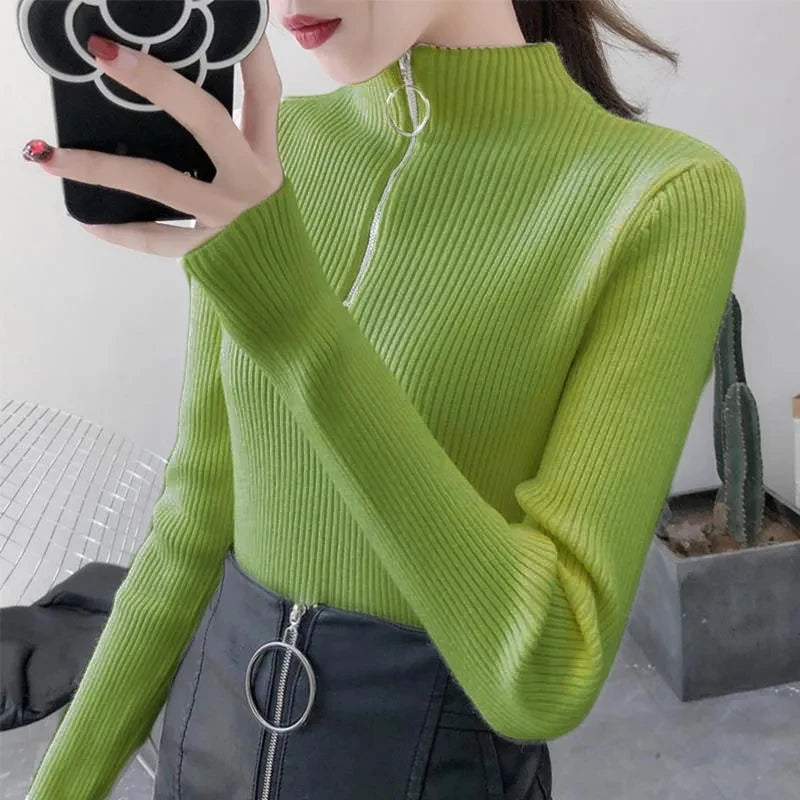 Basic High Neck Zipper Knit Sweater
