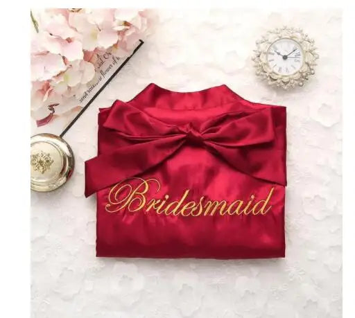 Bride Bridesmaid Wedding Robe Embroidery Kimono Bathrobe Gown Nightgown Casual Satin Short Women Sexy Nightwear Sleepwear