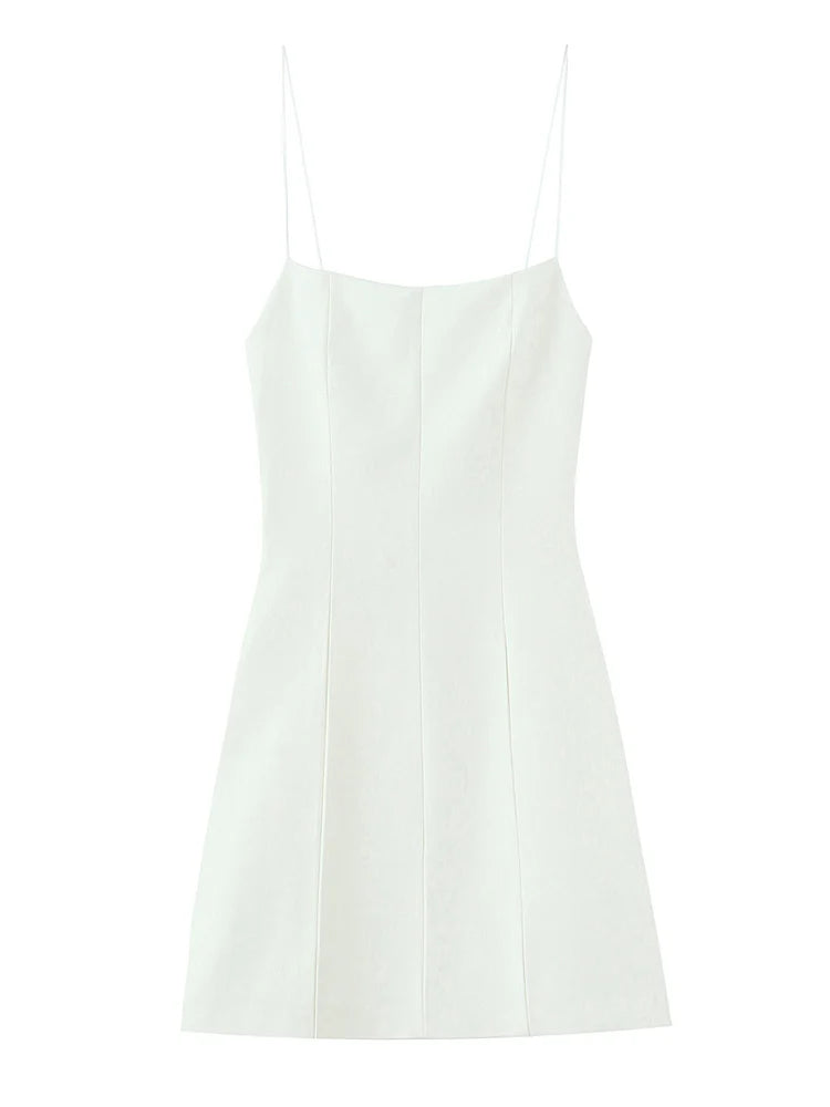 TFMLN New Women Big Bow Straps A-line Dress Summer Backless Sweet Solid Sleeveless Slimming Short Dresses Fashion Party Clothes