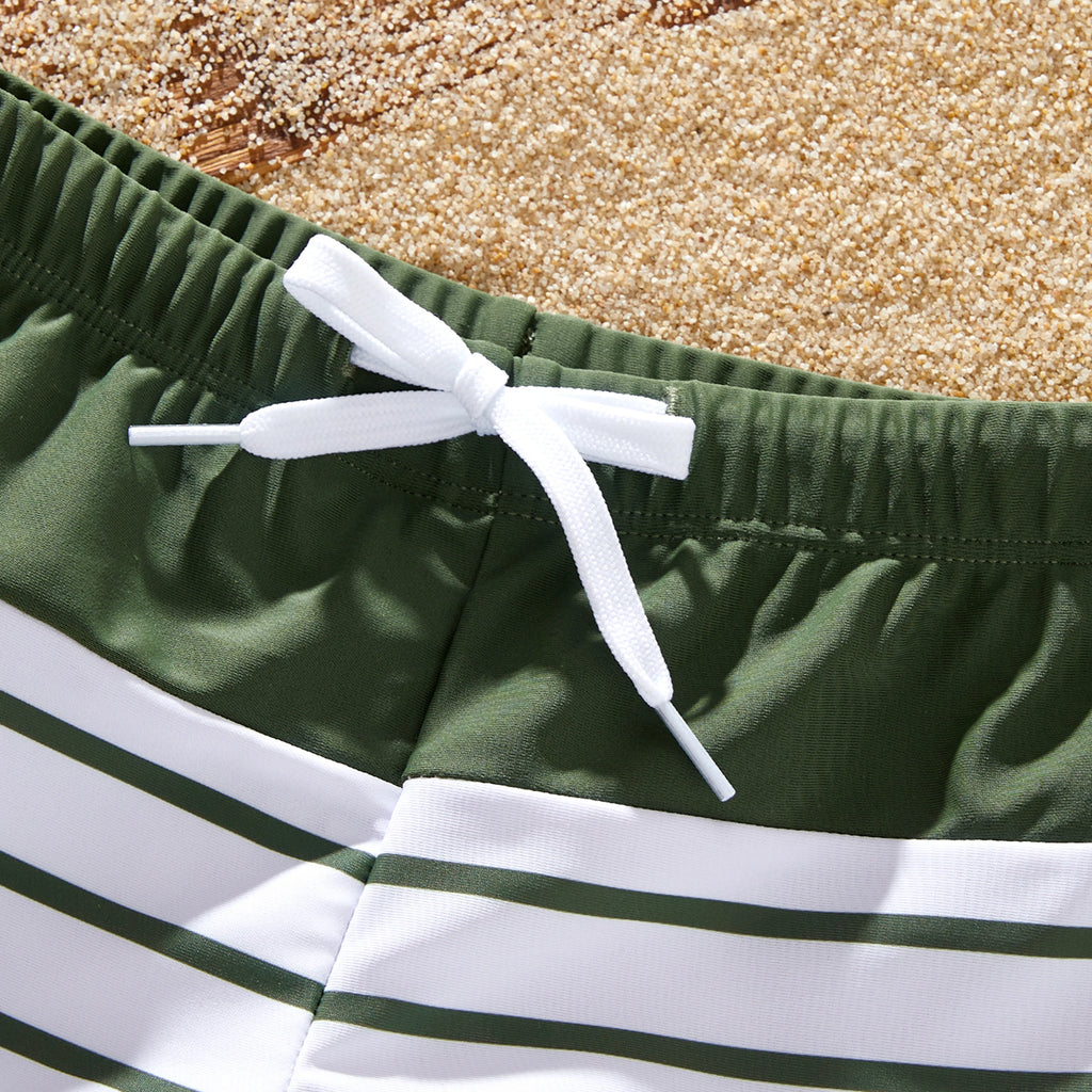 PatPat Olive Green Stripe Boys' Swim Trunks