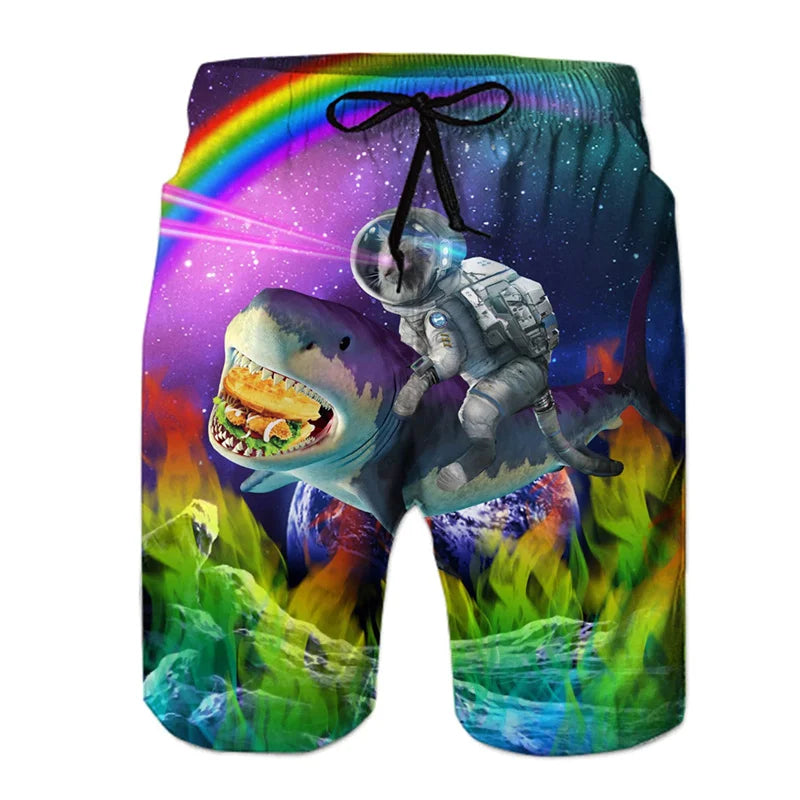 Funny Dinosaur Cat Graphics Beach Shorts Men 3D Print Animal Surfing Board Shorts Summer Hawaiian Swim Trunks Cool Ice Shorts