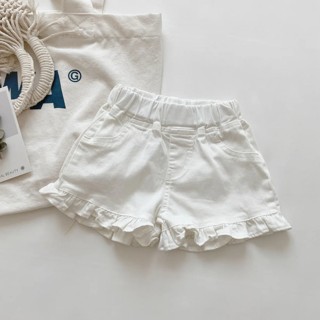 2025 New Kid's Shorts Fashion Girls Summer Denim Ruffle blue Jeans 2-7Y Children's Casual Daily Wear Pants