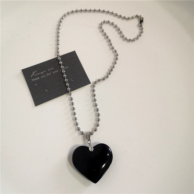 Punk Rock Black Heart Cross Pendant Chain Necklace For Men Women Cool Hip Hop Street Vintage 90s Y2K Grunge Goth Accessories