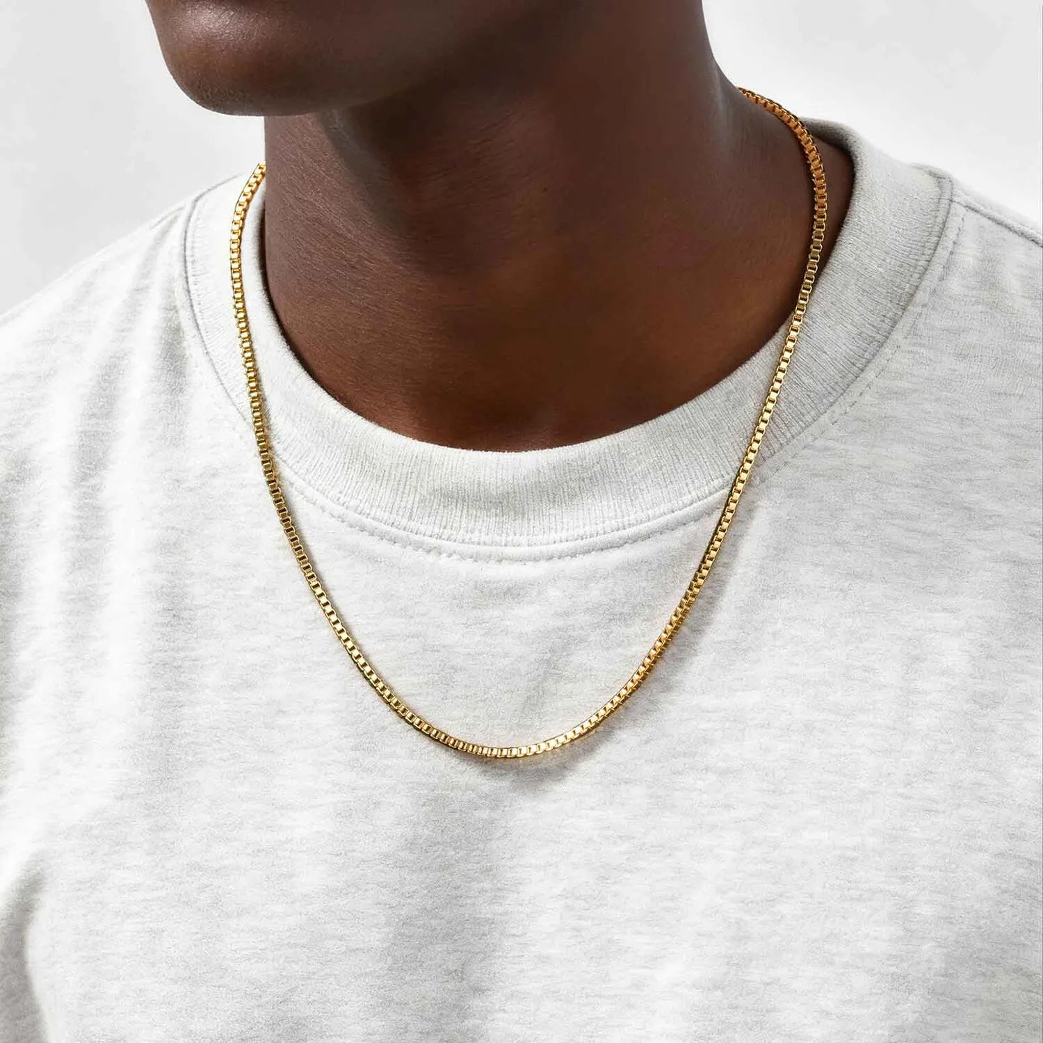 2pcs/set Thin Chain Necklace for Men Boys,Stainless Steel Gold Silver Color Box Chain Collars,Stylish Male Jewelry Gift