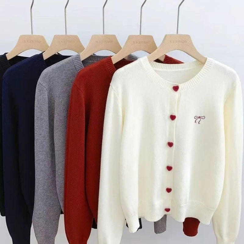 Korean Bow Embroidered Knit Cardigan