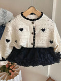 Girls' New Autum Sweater Cardigan, Fashionable and Versatile Single-Breasted Heart Long-Sleeved Korean Style Baby Girl's Jacket