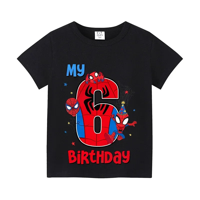 Spiderman Kids Number T-shirt Birthday  Summer Toddler Clothes
