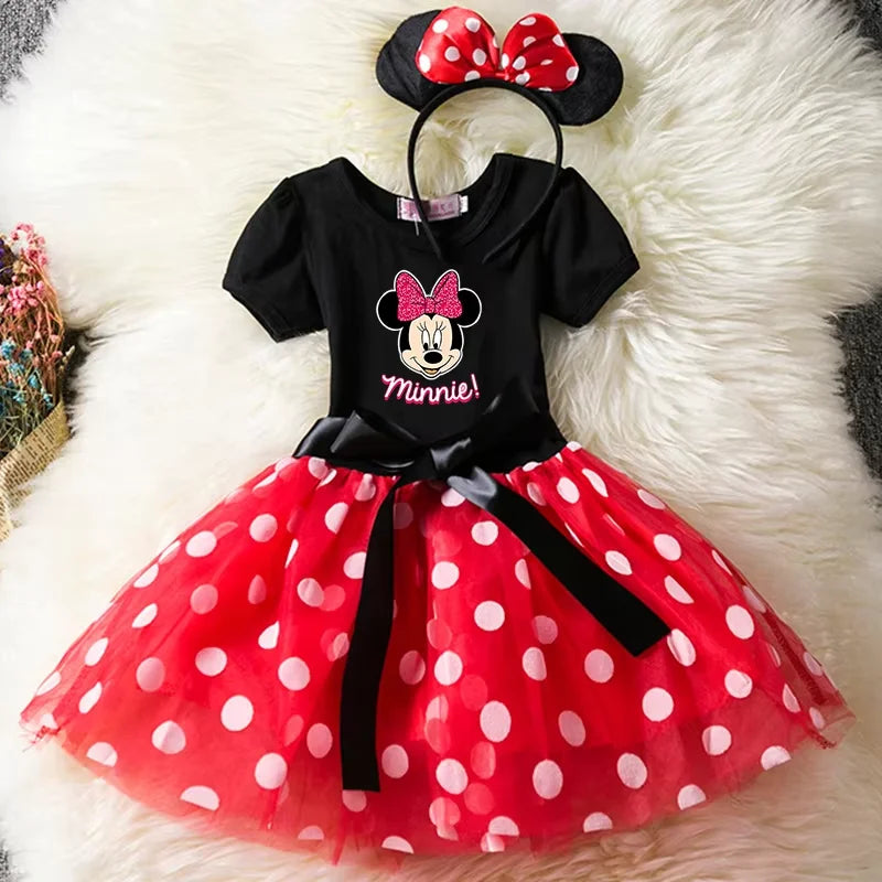 Mickey Minnie Mouse Baby Girls Cosplay Costume Kids Fancy Polka Dot Dress Princess Dress Children Birthday Party Clothing Gift