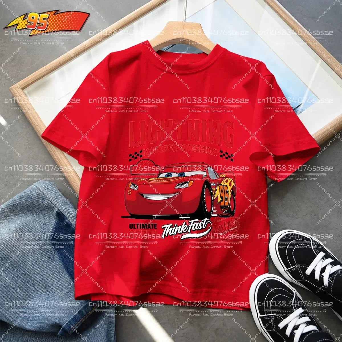 2025 Disney Summer Kids T-shirt Short Sleeve Top Cartoon Cars Pixar Lightning McQueen Printed Boys Clothes Baby Tops 4-10 Years