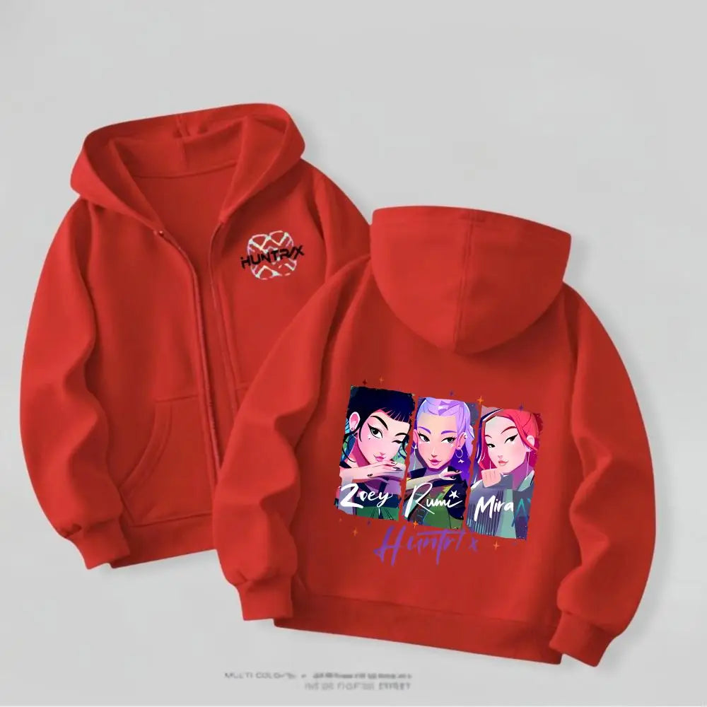 Kpop Demon Hunters Girls Hooded Jacket Spring New Kids Clothing Casual Cartoon Outerwear Children's Clothes Fashion Coats Thin