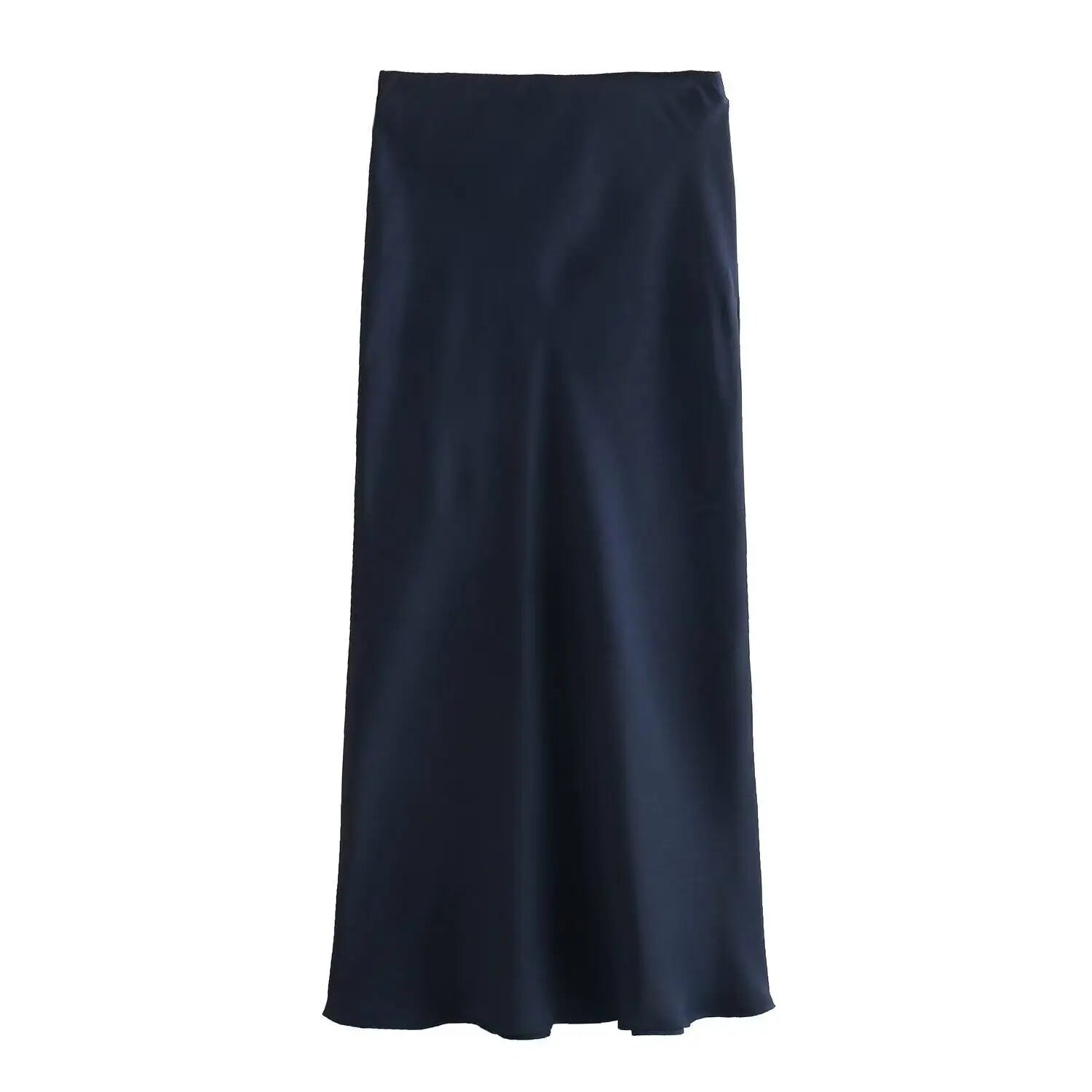 Black Satin High-Waist Midi Skirt