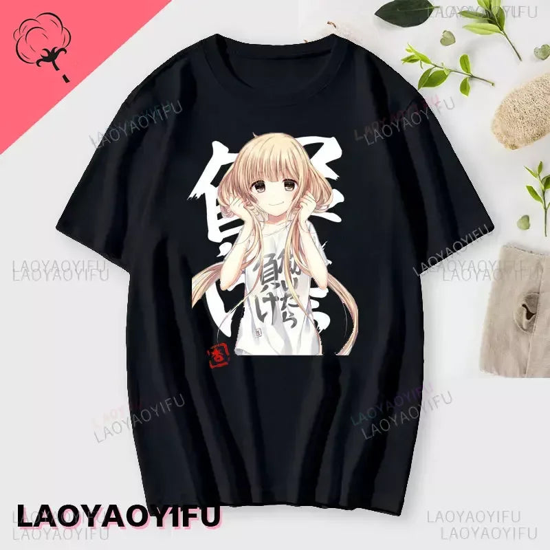 If You Work You Lose - Anzu Futaba Version T-Shirt 2024 New Kawaii Anime Cotton T-shirt Tees for Men Funny cartoon Otaku Tshirt