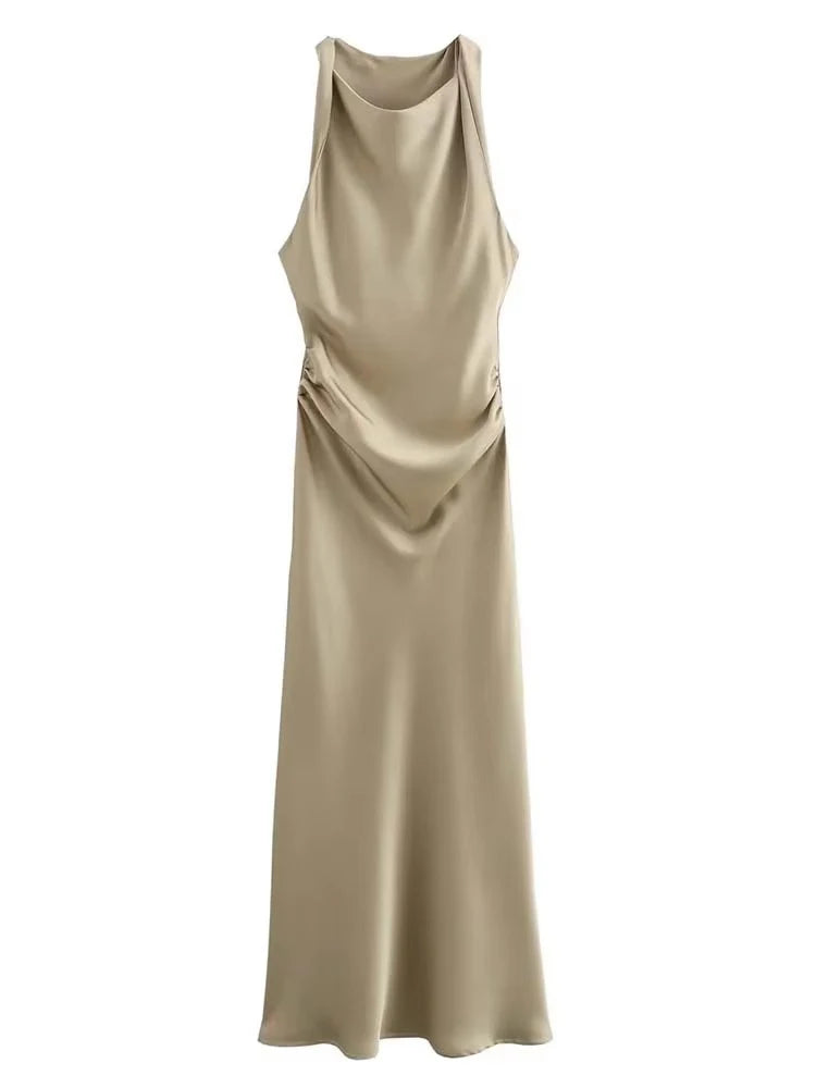 Satin Long Dresses for Women 2024 Summer Slip Midi Dress Woman Sexy Evening Party Dress Sleeveless Female Elegant Dresses