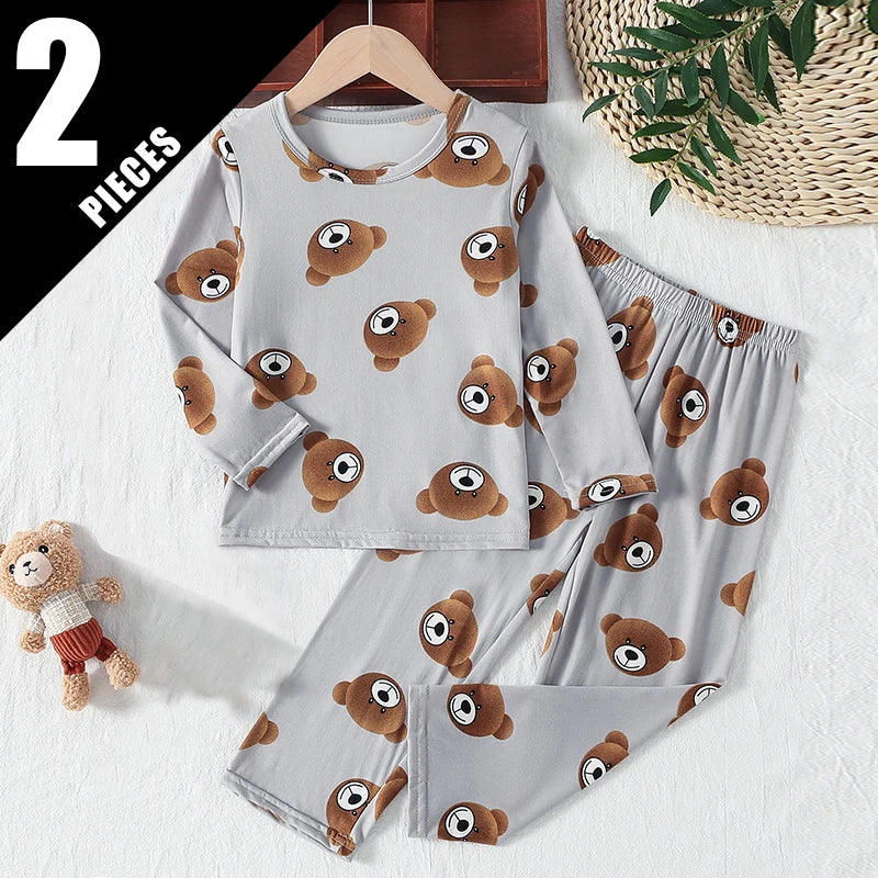 2-Pcs Children's Casual Cute Home Service Suit Boy Casual Joker Bear Print Short Sleeve Girl Comfortable Joker Sweet Shorts Suit