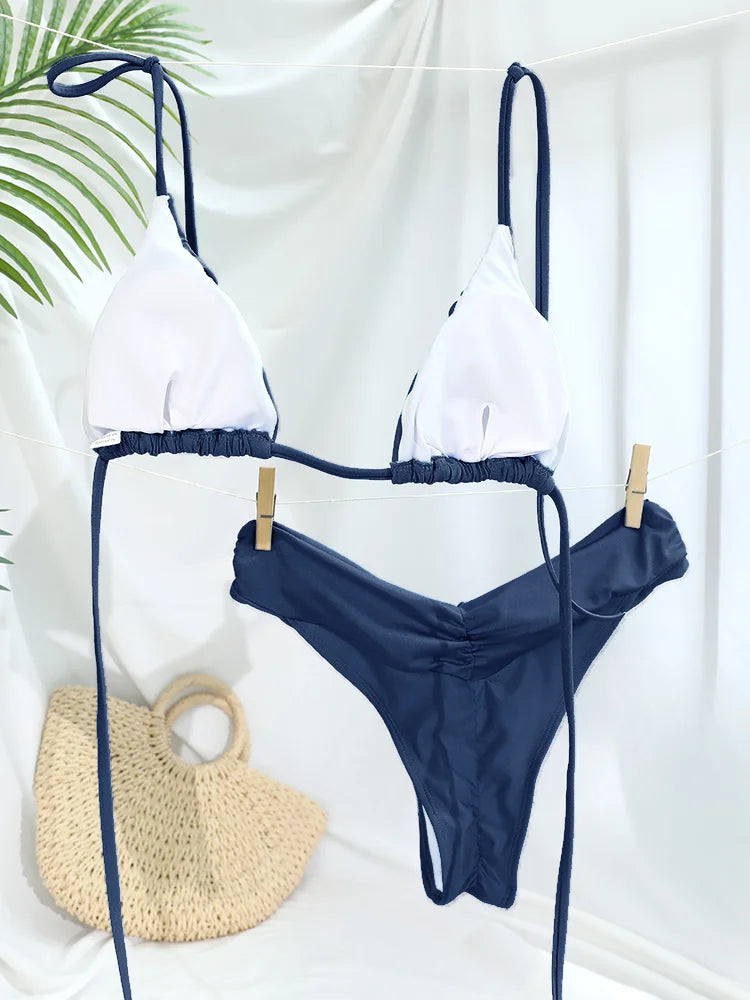 Sexy Folds Bikini Set Solid Micro Bikinis Women Swimsuit Female Triangle Swimwear Beach Wear Bathing Suit