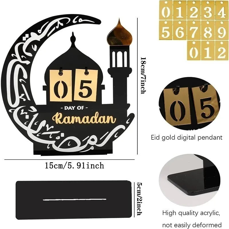 2026 DIY Eid Acrylic Countdown Calendar Ramadan Gifts and Ornaments for Kids Muslim Festival Party Decorations for Home Decor