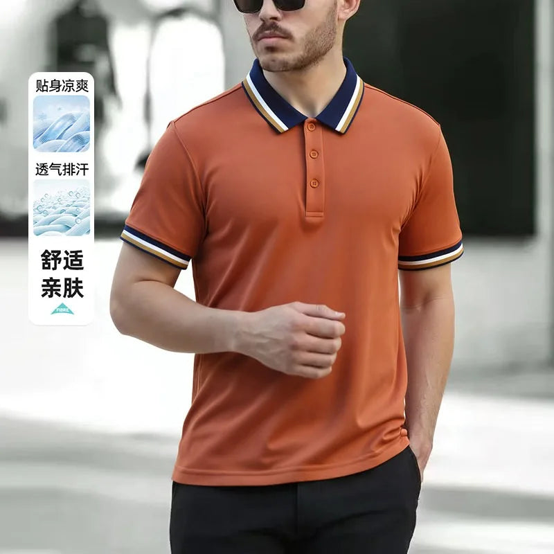 Summer Short Sleeve Men's Solid Color Casual Lapel Polo Shirt Fashion Button Top