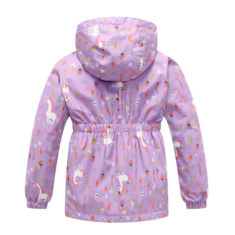 Toddler Girls Unicorn Hooded Waterproof Windproof Jacket - Spring Coat for Kids