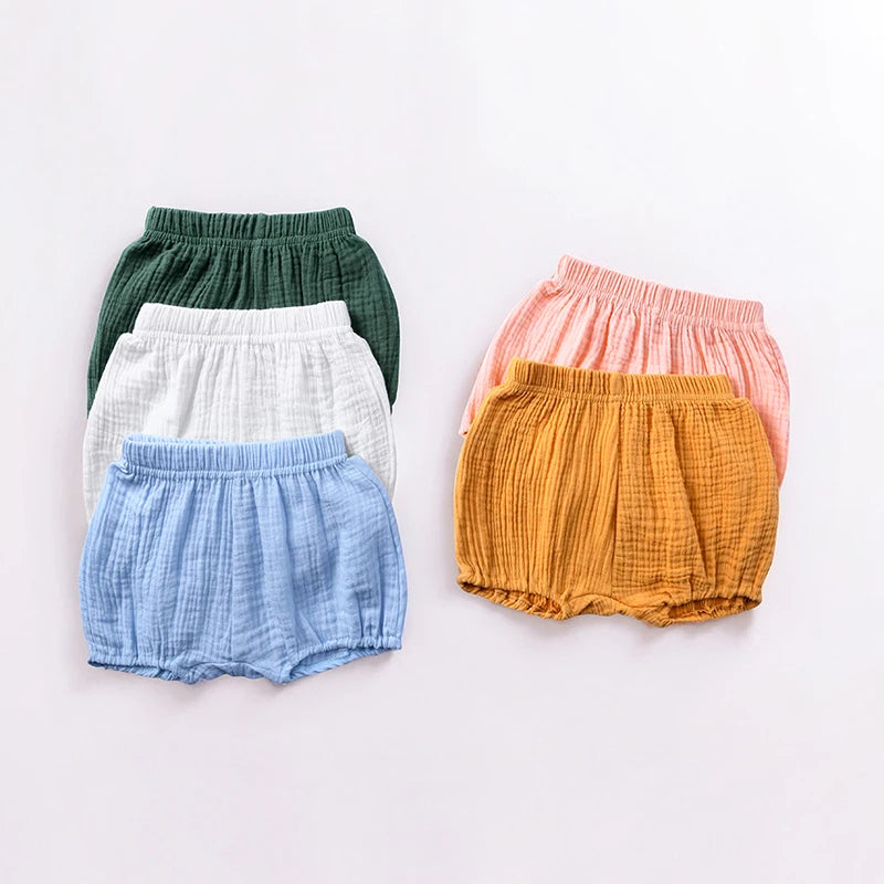 2026 Summer Breathable Baby Kids Boys Girl Shorts Solid Color Cute Cotton Linen Bread short Pants Fashion For Newborn Bloomers