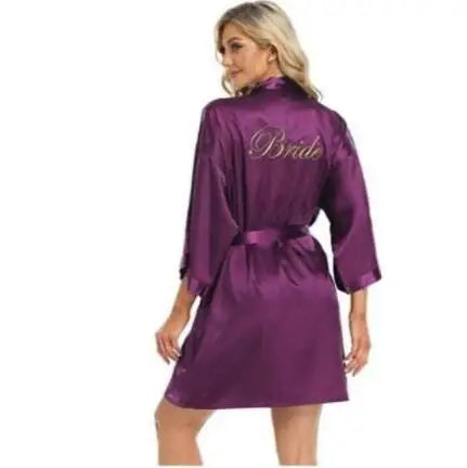 Bride Bridesmaid Wedding Robe Embroidery Kimono Bathrobe Gown Nightgown Casual Satin Short Women Sexy Nightwear Sleepwear