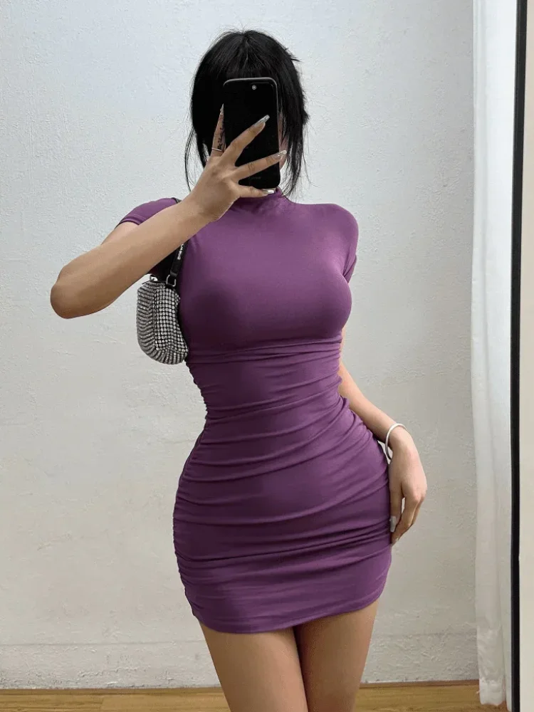 Sexy Pleated Waist Bodycon Mini Dress