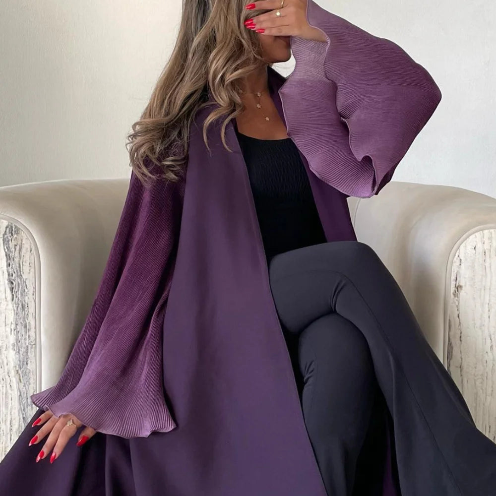 Middle-East Abaya Muslim Flare Sleeve Casual Arabian Pleated Open Front Abayas Turkey Kaftans Women Jilbabs Islamic Maxi Dresses